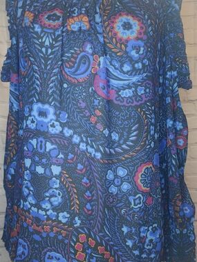 LOFT Blue Paisley Tunic with Pink & Orange Accents